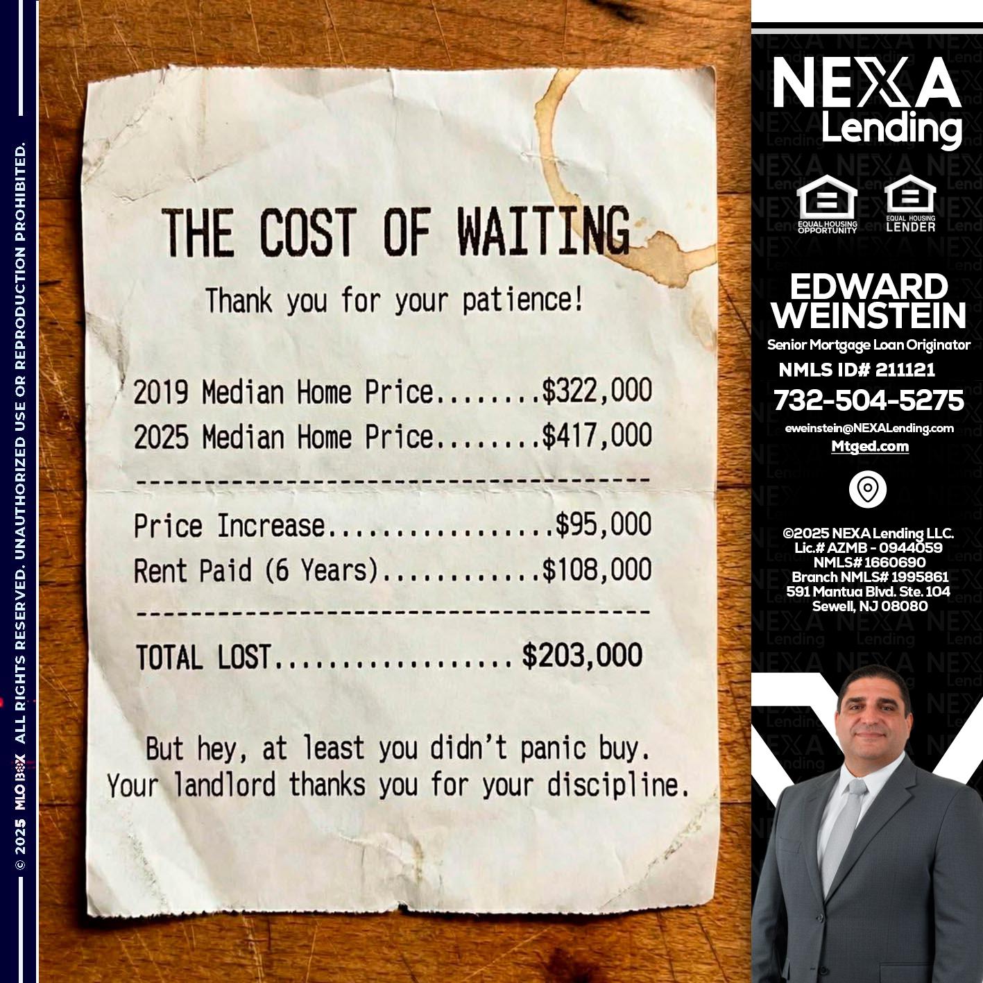 THE COST OF WAITING - Edward Weinstein -Senior Mortgage Loan Originator