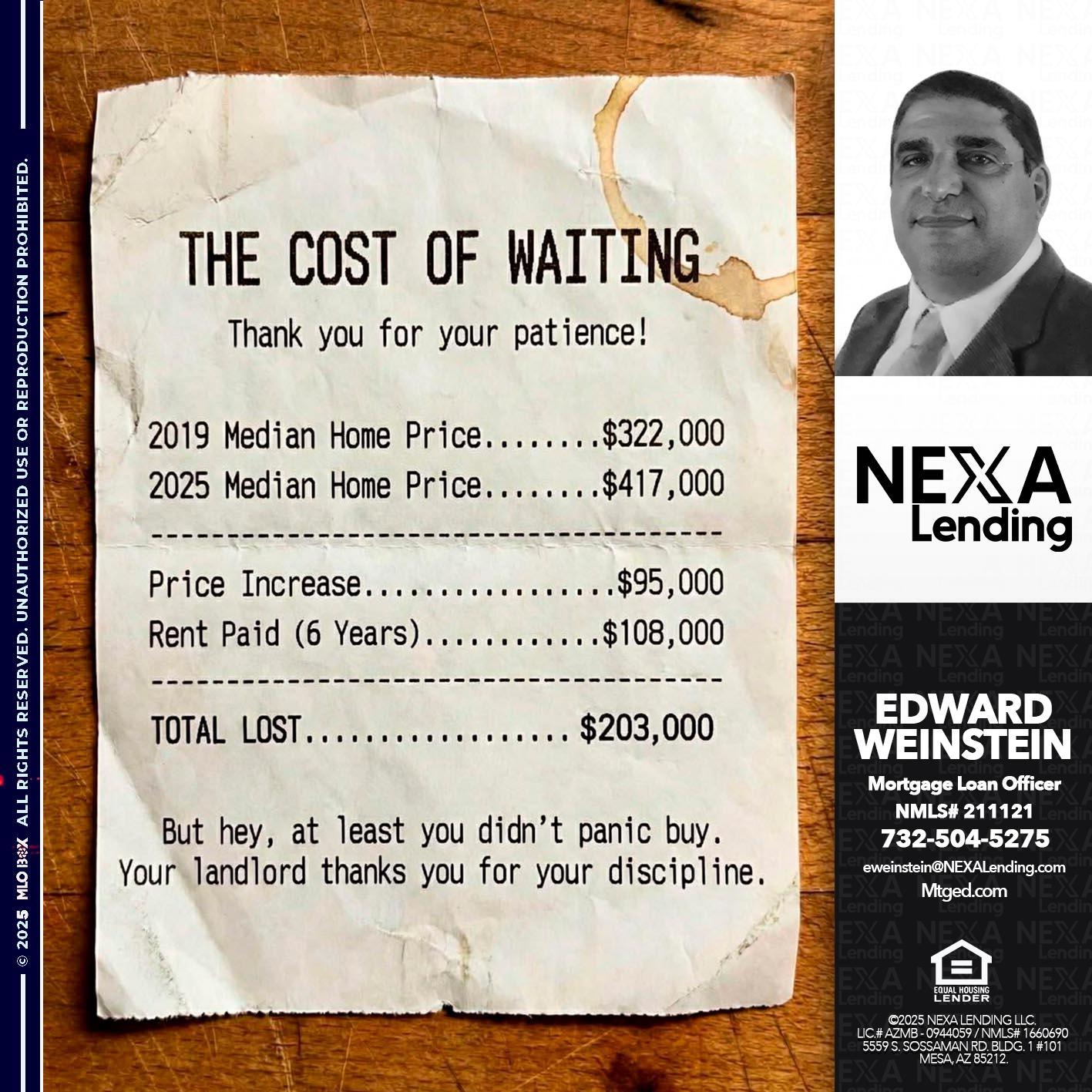 the cost of waiting - Edward Weinstein -Senior Mortgage Loan Originator